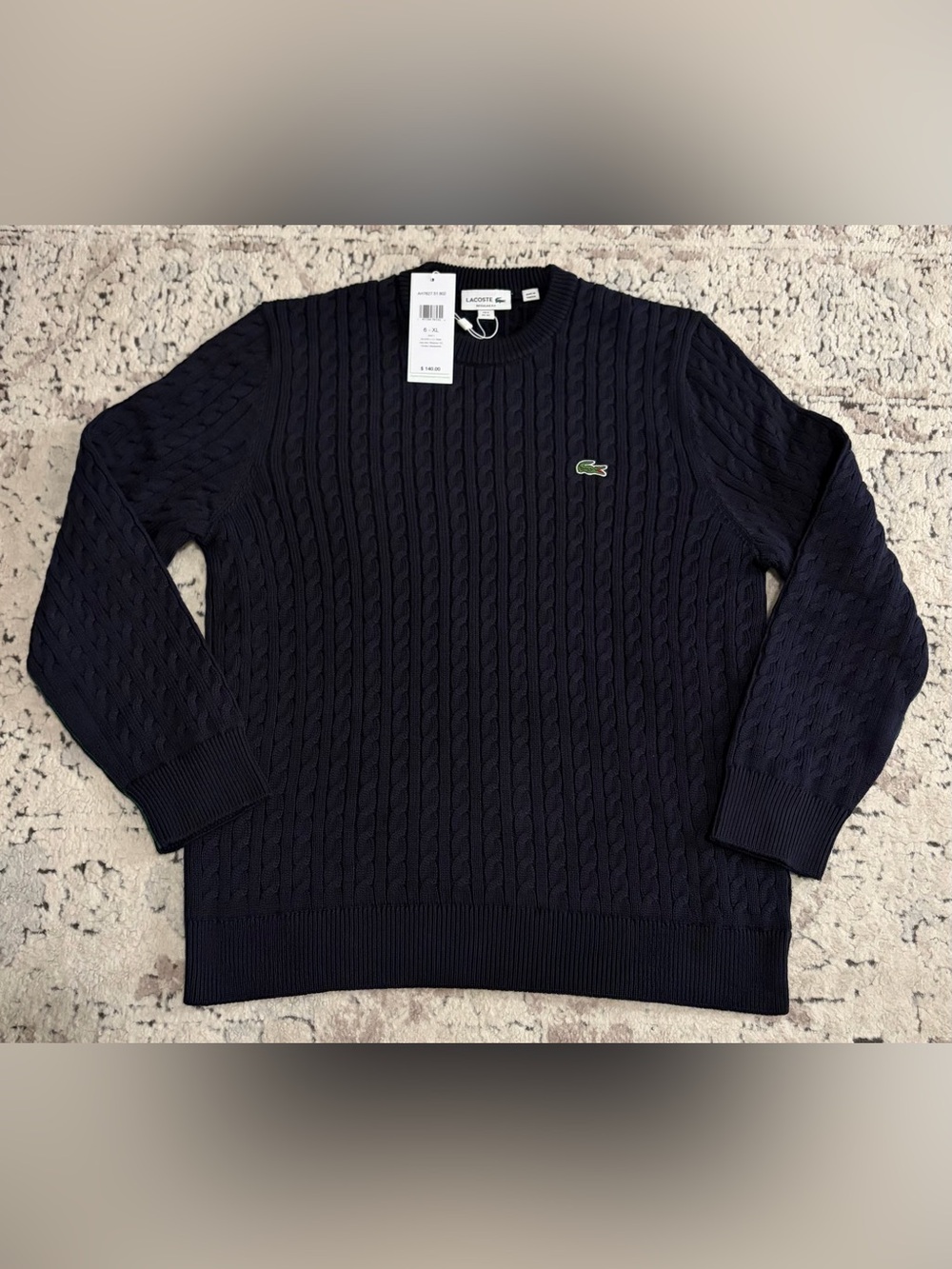 $140 Lacoste Classic Cable Knit Navy Cotton Sweater Men’s Size: XL - Picture 1 of 7
